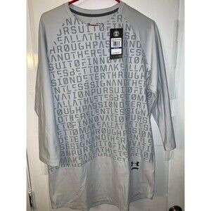 Men's Under Armour HeatGear L/S GRAY GRAPHIC TRAINING SHIRT SIZE XL $90 RTL